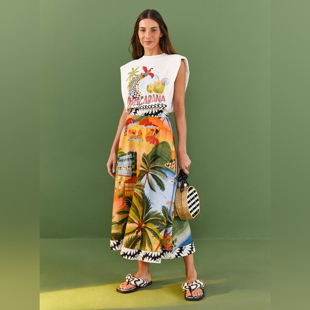 FARM Rio White Graphic Sleeveless Muscle Tee with Tropical Print - Picture 5 of 10